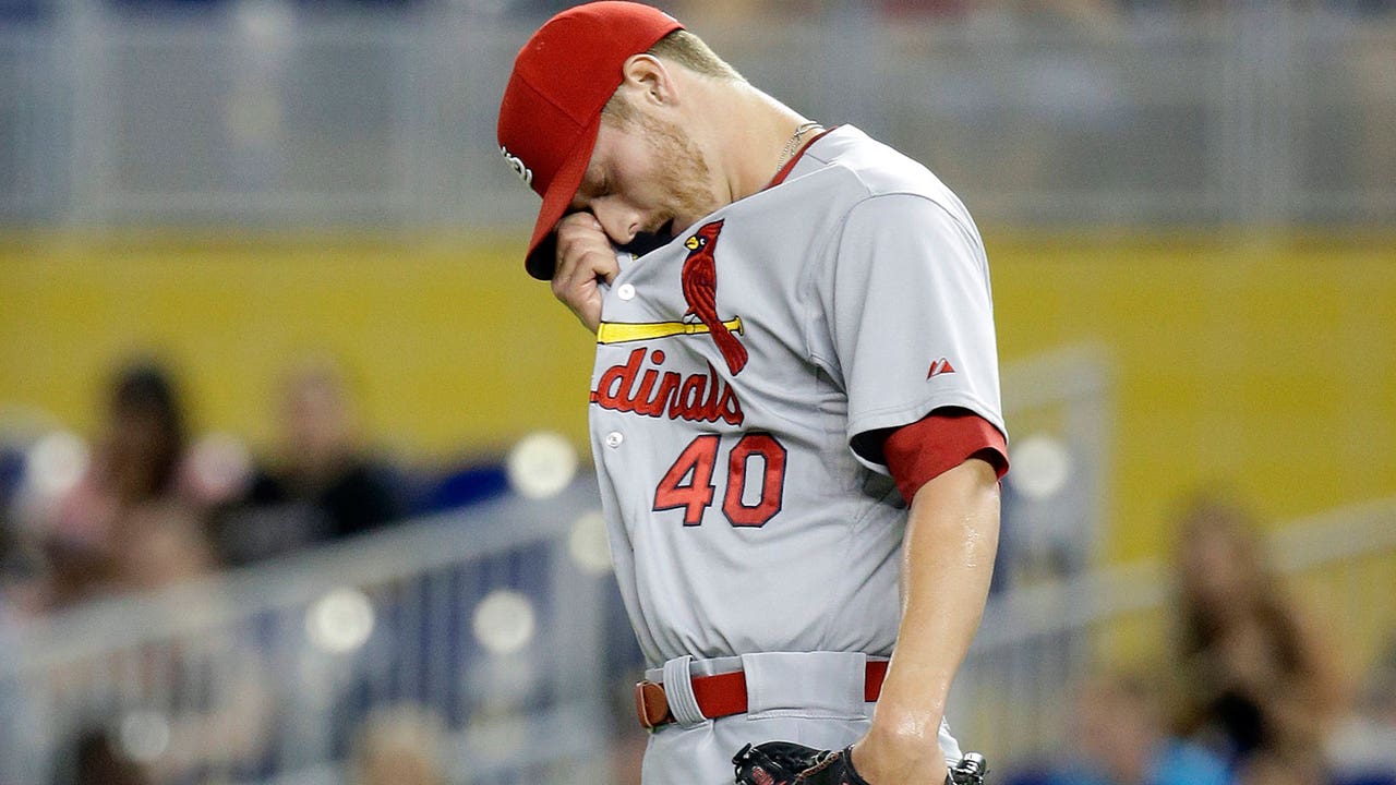 Cardinals' Miller mad after bad pitches to Stanton